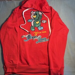 Bleecker & Mercer Mens Red Patchwork Teddy Bear Hoodie Silver Spoon Large